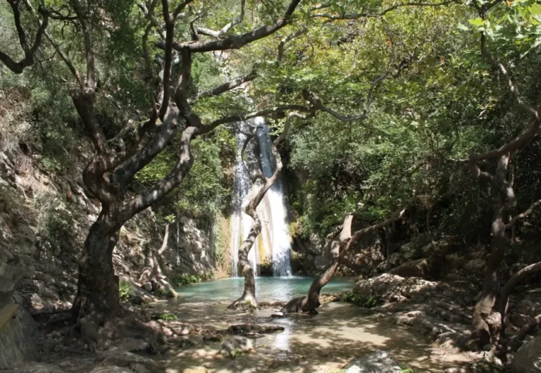 Neda waterfalls Irida Resort река- Водопады free hiking trekking poles